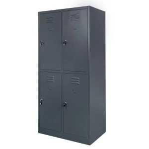 Szafka ubraniowa skrytkowa BHP Mega-M J-80/4 4 drzwiowa grafitowa S-80 cm G-50 cm H-180 cm skręcana N