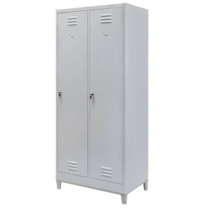 Szafka ubraniowa BHP Mega-M J-80 na podstawie z nóżkami 2 drzwiowa szara S-80 cm G-50 cm H-190 cm skręcana N