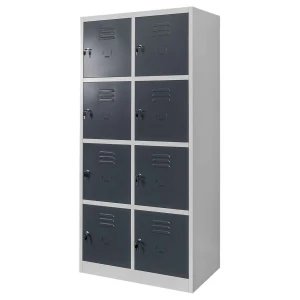 Szafka skrytkowa BHP Mega-M J-80/8 8 drzwiowa szara/ grafitowy front S-80 cm G-50 cm H-180 cm skręcana N