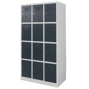 Szafka skrytkowa BHP Mega-M J-90/12 12 drzwiowa szara/ grafitowy front S-90 cm G-50 cm H-180 cm skręcana N