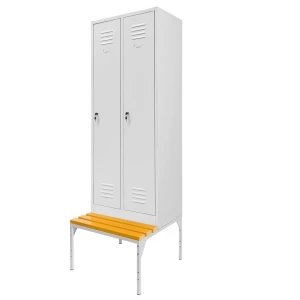 Szafka ubraniowa BHP Mega-M J-60 na podstawie z ławeczką 2 drzwiowa szara S-60 cm G-80 cm H-223 cm skręcana N