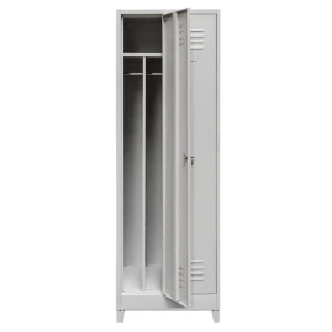 Szafka ubraniowa BHP Mega-M na podstawie z nóżkami 2 drzwiowa z przegrodami szara S-60 cm G-50 cm H-190 cm skręcana N