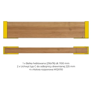 Odbojnica drewniana, rama pojedyncza 1100x225 mm