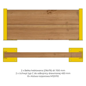 Odbojnica drewniana, rama pojedyncza 1100x450 mm