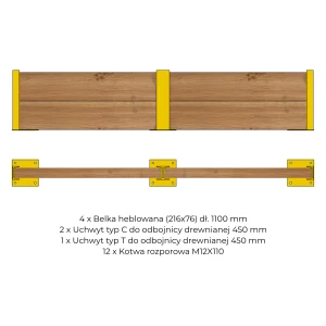 Odbojnica drewniana, rama podwójna 2400x450 mm ze słupkiem środkowym