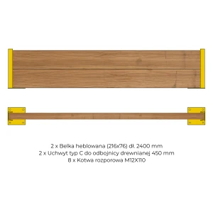 Odbojnica drewniana, rama podwójna 2400x450 mm