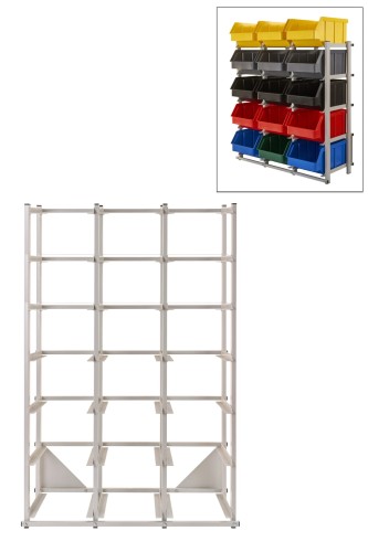 Jednostronny regał warsztatowy 980x400x1700mm 21 pojemników. Darlog