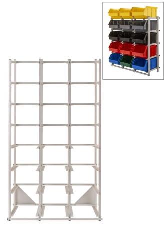Jednostronny regał warsztatowy 980x400x1950mm 24 pojemniki. Darlog