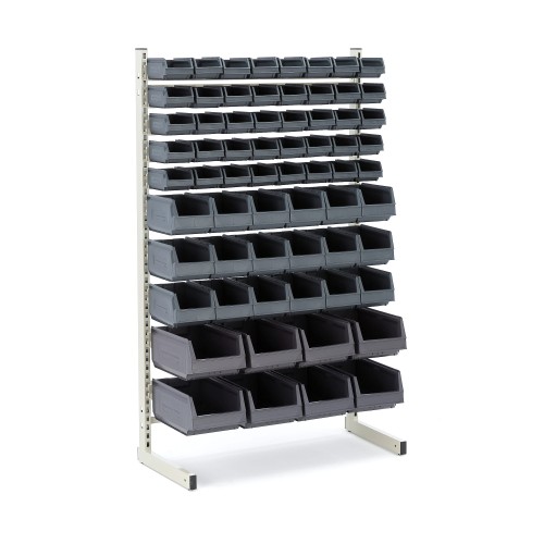 Jednostronny regał warsztatowy/garażowy 920x410x1500mm pojemniki 66 szt. stojący. Darlog