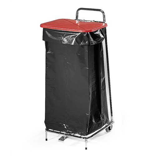 Stojak na worki na śmieci 125 l. 1050x430x450mm czerwona pokrywa Darlog