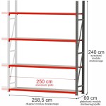 Regał magazynowy 4-półkowy Mega-M FORTIS 240x258,5x60 cm moduł dostawny