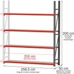 Regał magazynowy 4-półkowy Mega-M FORTIS 200x258,5x50 cm moduł dostawny