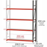 Regał magazynowy 4-półkowy Mega-M FORTIS 200x208,5x50 cm moduł dostawny