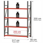 Regał magazynowy 4-półkowy Mega-M FORTIS 200x217x60 cm moduł bazowy