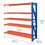 Regał magazynowy 5-półkowy Mega-M FORTIS LIGHT (200x195x60 cm) moduł dostawny