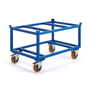 Bezpieczny wózek paletowy FRAME 500 kg, koła PU Ø160 mm, hamulec, 1200x800x755 mm